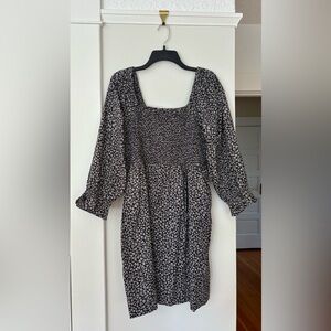 Madewell Black Floral Square-Neck Long Sleeve Dress